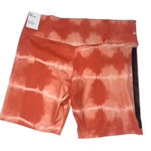 Nike One Luxe Tight Dri Fit Mid Rise Orange Tie Dye Training Shorts Wome…